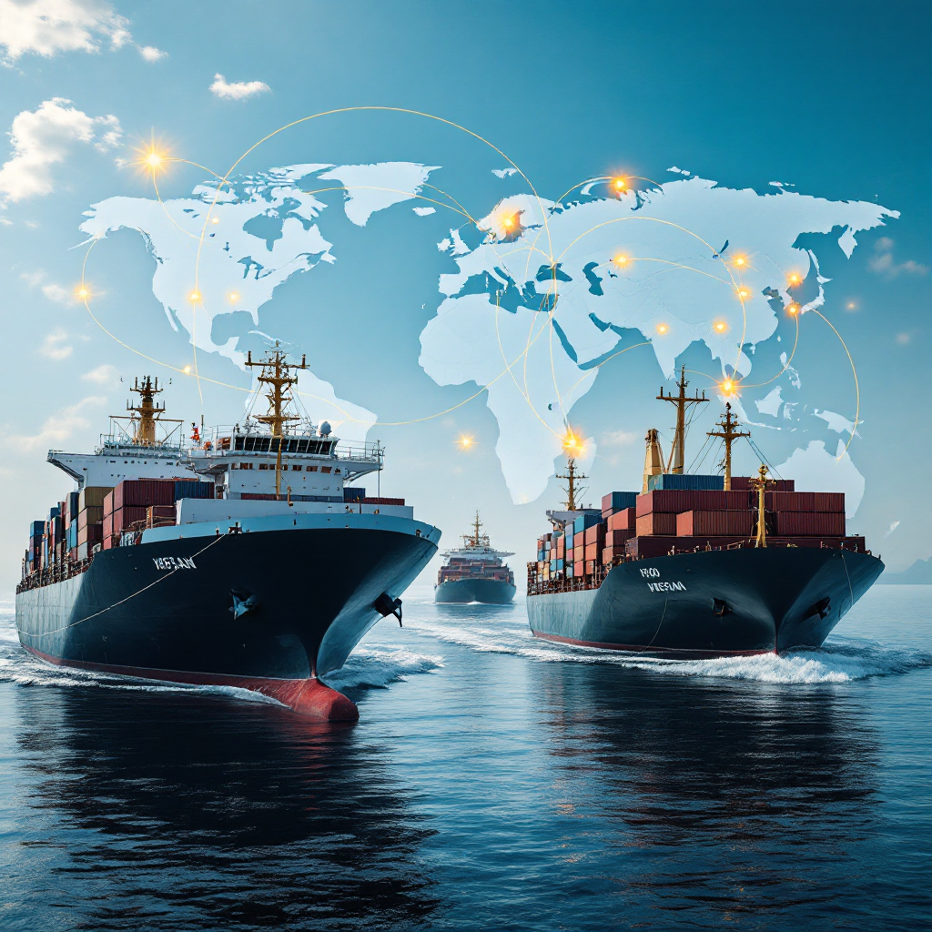 Navios de Transporte Marítimo com Mapa Global.png